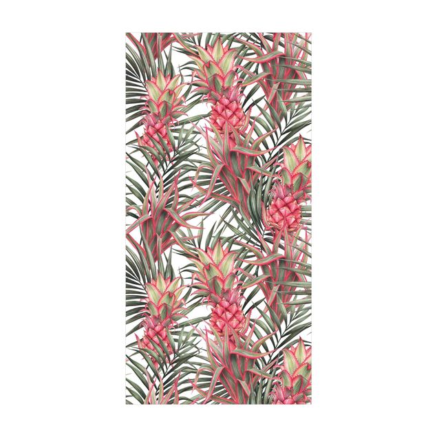 Jungle rugs Red Pineapple With Palm Leaves Tropical