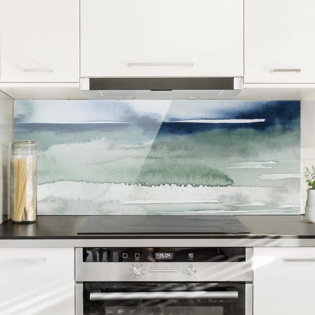 Glass splashback kitchen landscape Ocean Waves I