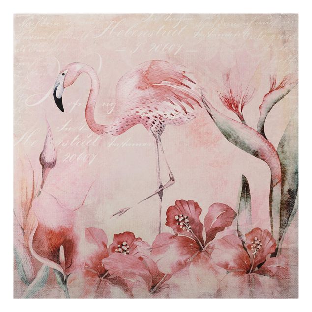 Print on aluminium - Shabby Chic Collage - Flamingo