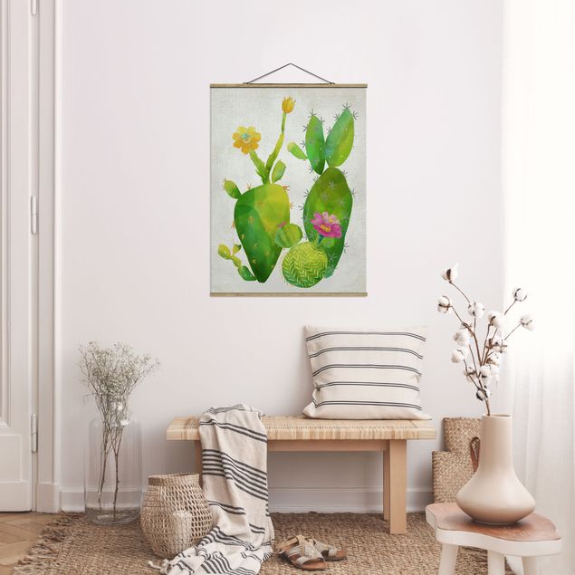 Fabric print with poster hangers - Cactus Family In Pink And Yellow