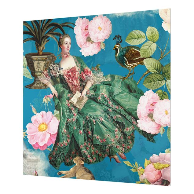 Splashback - Opulent Dress In A Rose Garden On Blue - Square 1:1