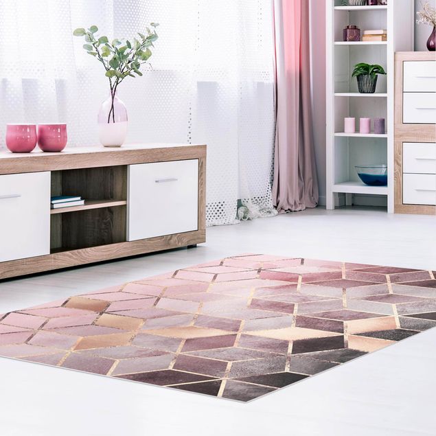 3d rugs Pink Gray Golden Geometry
