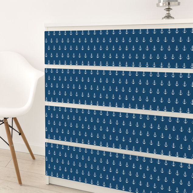 Adhesive film for furniture - Monogram Anchor Pattern Blue White