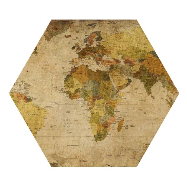Wooden hexagon - World map
