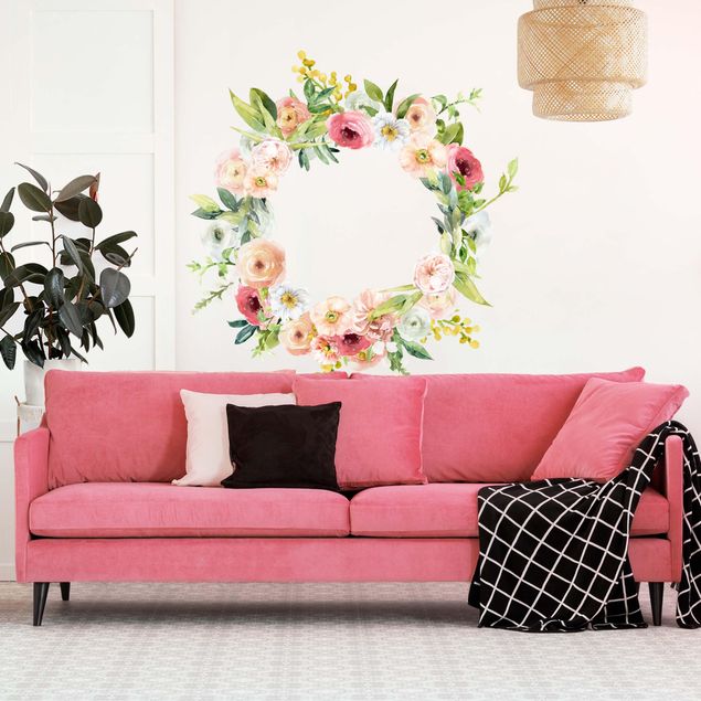 Wall stickers flower Watercolour Pink Flower Wreath XXL