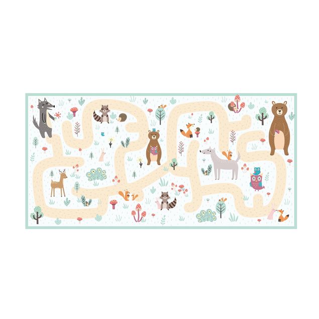 modern area rugs Playoom Mat Forest Animals - Friends On A Forest Path