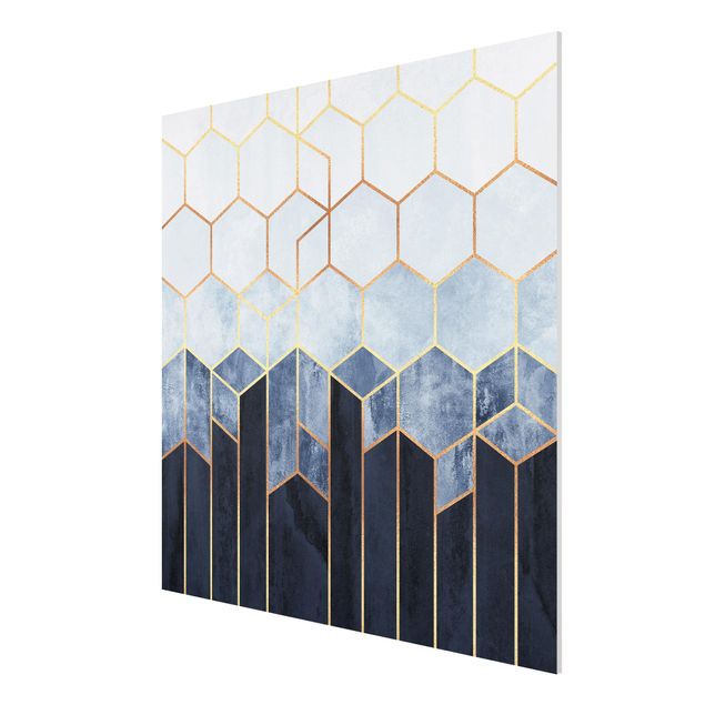 Print on forex - Golden Hexagons Blue White