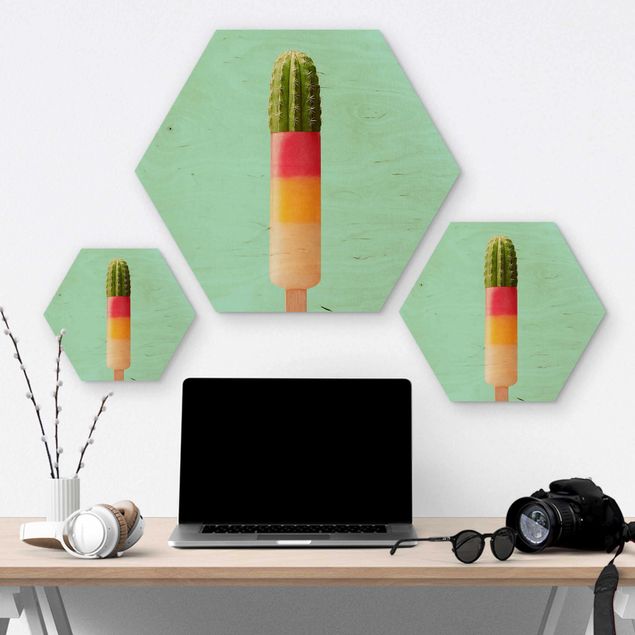 Wooden hexagon - Popsicle With Cactus