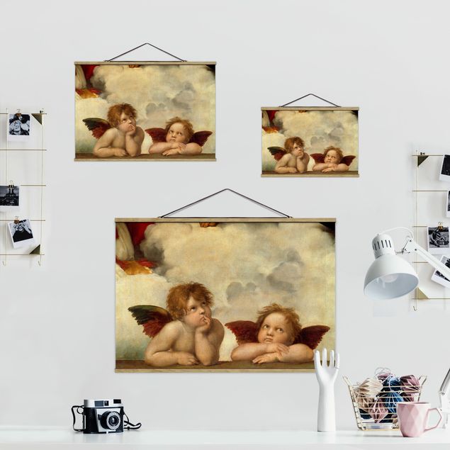 Fabric print with poster hangers - Raffael - Two Angels. Detail from The Sistine Madonna