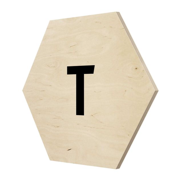 Wooden hexagon - Letter White T