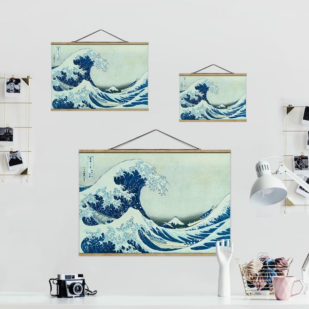 Fabric print with poster hangers - Katsushika Hokusai - The Great Wave At Kanagawa