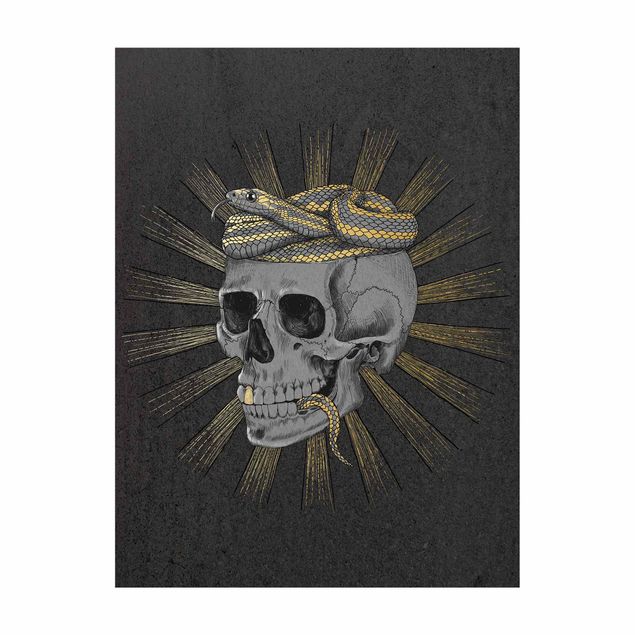 Anthracite rug Illustration Skull And Snake Black Gold