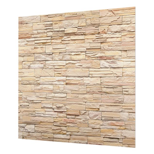 Glass Splashback - Asian Stonewall - Large Brigth Stone Wall Of Cosy Stones - Square 1:1