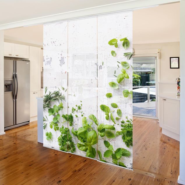 Sliding panel curtains set - Herbs On Wood Shabby