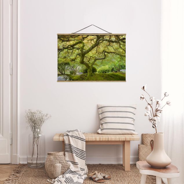 Fabric print with poster hangers - Green Japanese Garden