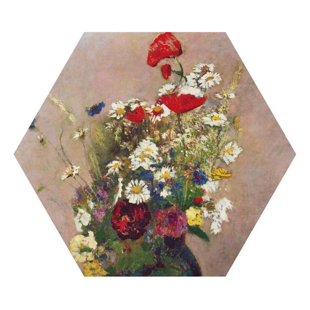 Alu-Dibond hexagon - Odilon Redon - Flower Vase with Poppies