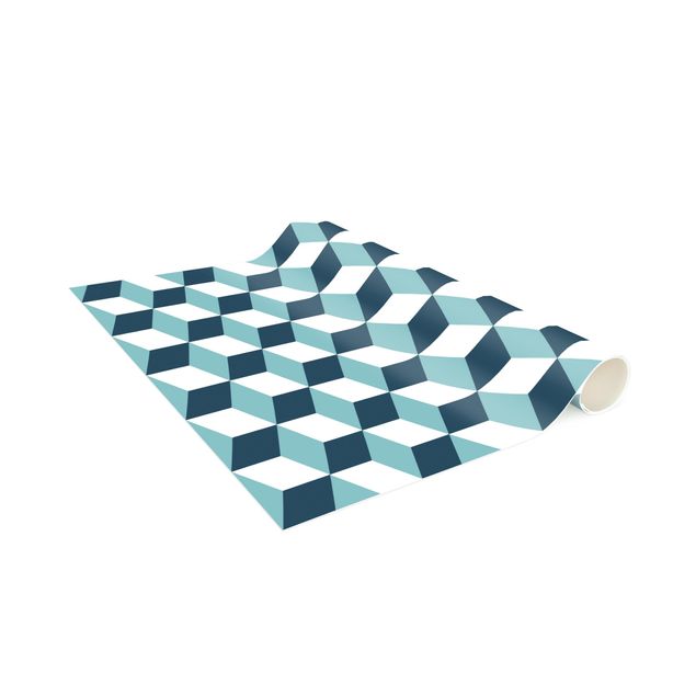 tile effect rug Geometrical Tile Mix Cubes Turquoise