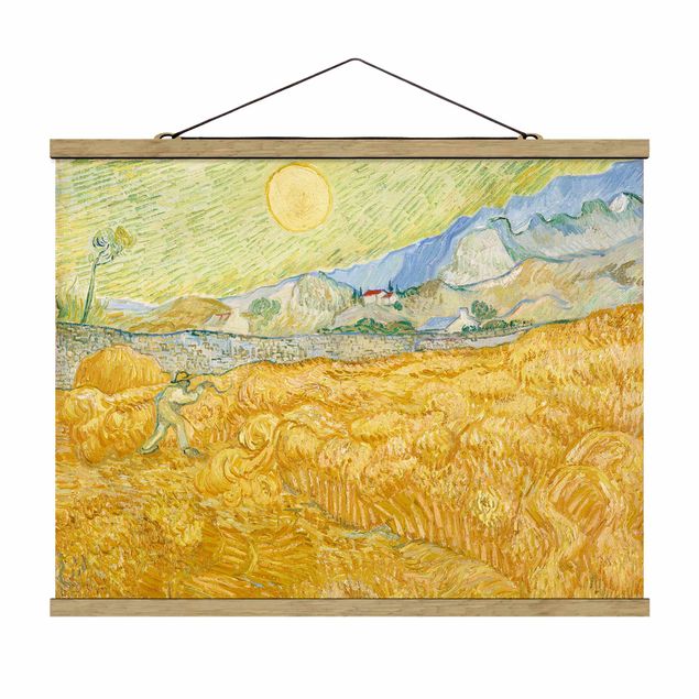 Fabric print with poster hangers - Vincent Van Gogh - The Harvest, The Grain Field