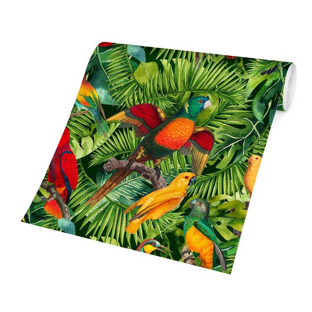 Wallpaper - Colourful Collage - Parrots In The Jungle