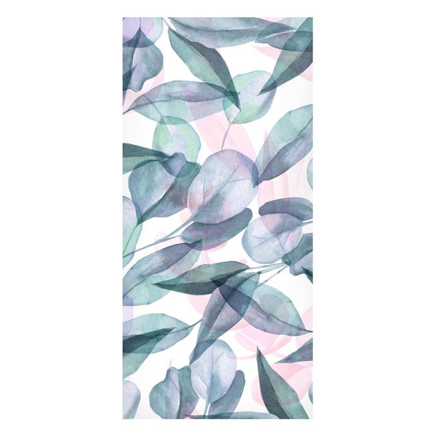 Magnetic memo board - Blue And Pink Eucalyptus Leaves Watercolour