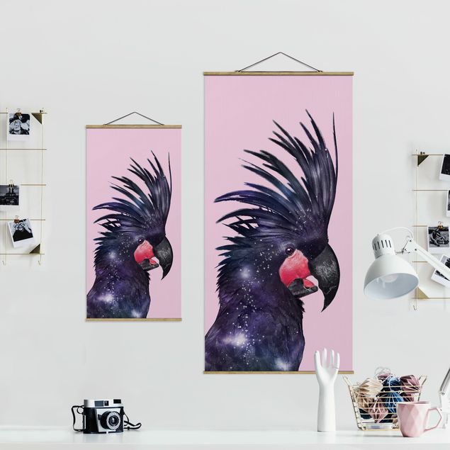 Fabric print with poster hangers - Cockatoo With Galaxy