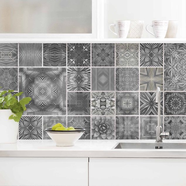 Kitchen splashback tiles Grey Jungle Tiles With Silver Shimmer