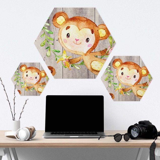 Hexagon Picture Forex - Watercolor Monkey On Wood