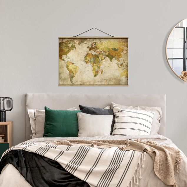Fabric print with poster hangers - World map