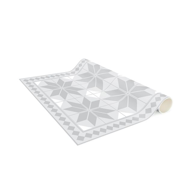 Tile rug Geometrical Tiles Star Flower Grey With Narrow Border
