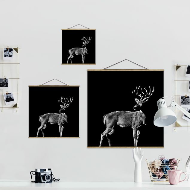 Fabric print with poster hangers - Deer In The Dark