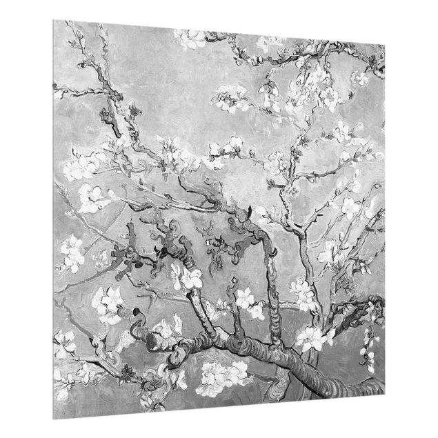 Glass splashback Vincent Van Gogh - Almond Blossom Black And White