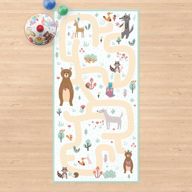 Balcony rugs Playoom Mat Forest Animals - Friends On A Forest Path