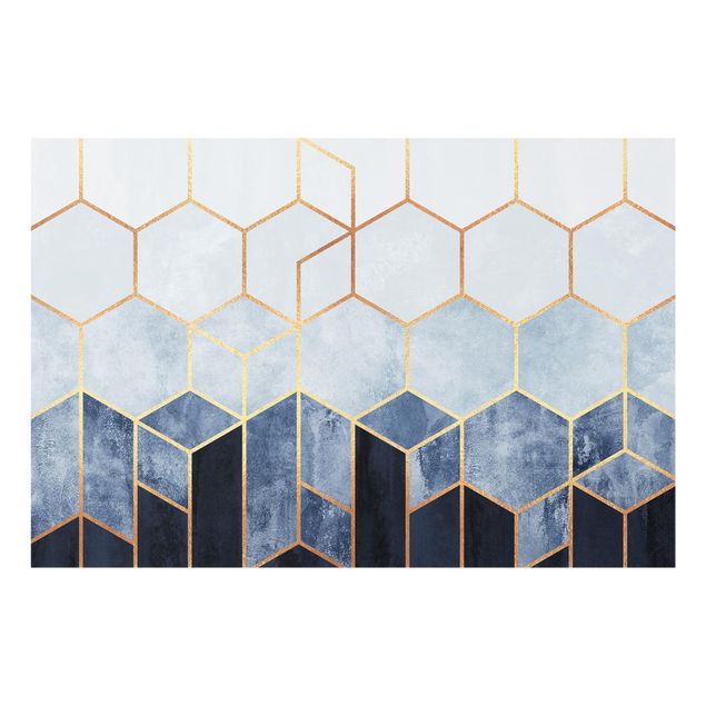 Glass splashbacks Golden Hexagons Blue White