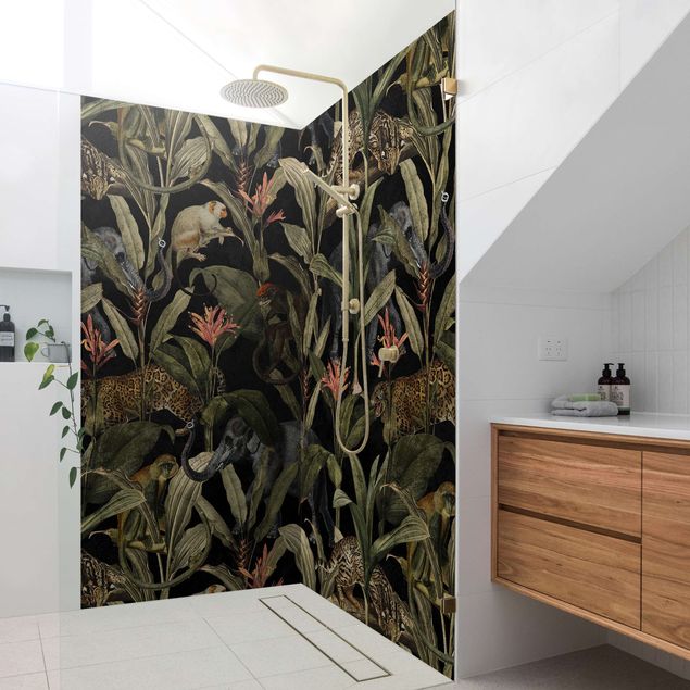 Shower wall cladding - Tropical Night With Leopard