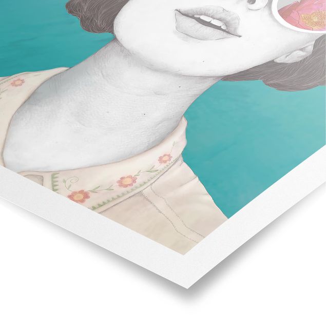 Poster - Illustration Portrait Woman Collage With Flowers Glasses