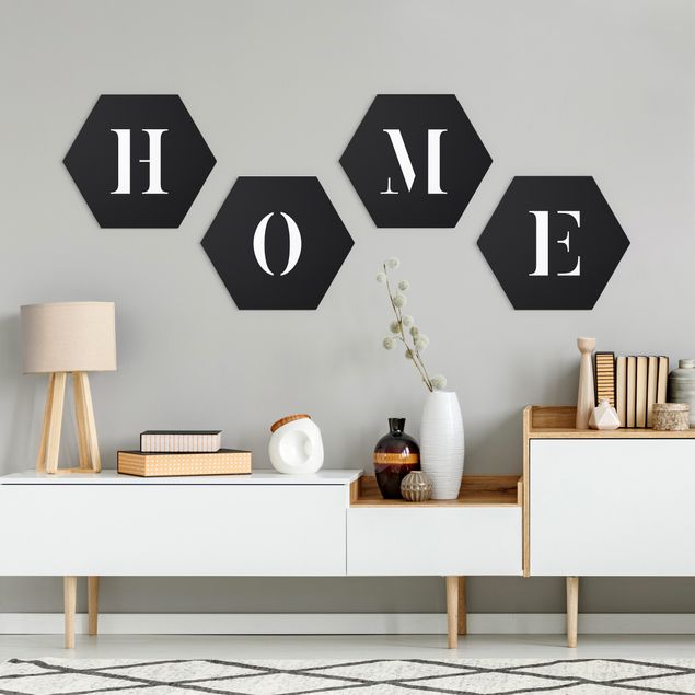 Alu-Dibond hexagon - Letters HOME White Set II