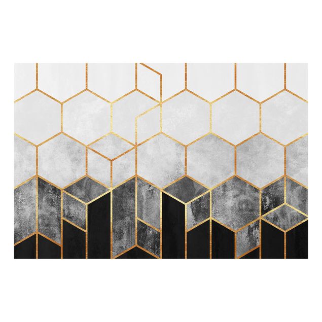 Glass splashbacks Golden Hexagons Black And White