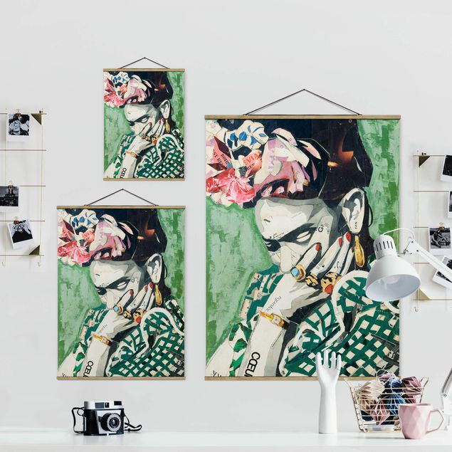 Fabric print with poster hangers - Frida Kahlo - Collage No.3