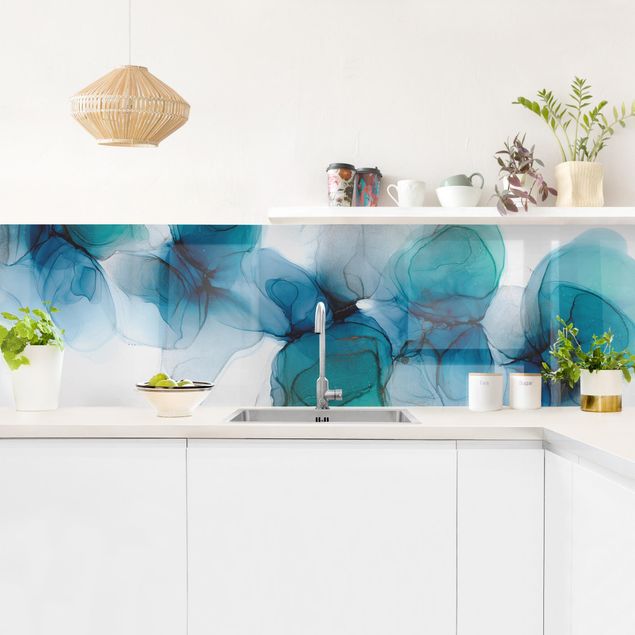 Kitchen wall cladding - Wild Flowers In Blue And Gold