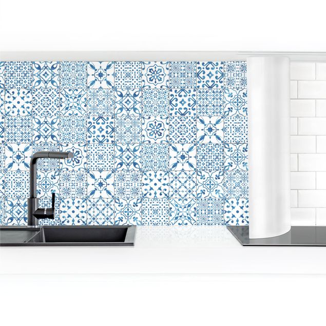 Kitchen wall cladding - Patterned Tiles Blue White