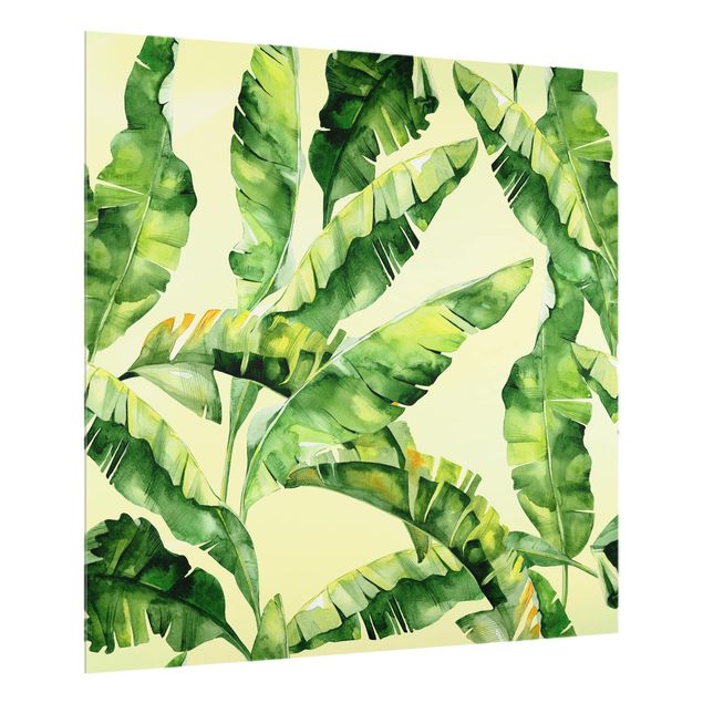 Glass Splashback - Banana Leaves Watercolor - Square 1:1