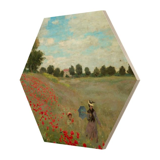 Wooden hexagon - Claude Monet - Poppy Field Near Argenteuil