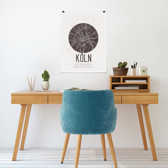 Poster city, country & world maps - Cologne City Map - Retro
