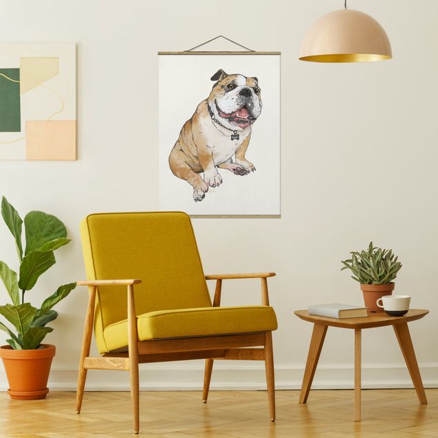 Fabric print with poster hangers - Illustration Dog Bulldog Painting