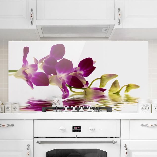 Glass splashback kitchen flower Pink Orchid Waters