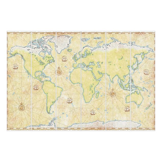 Sliding panel curtains set - World Map