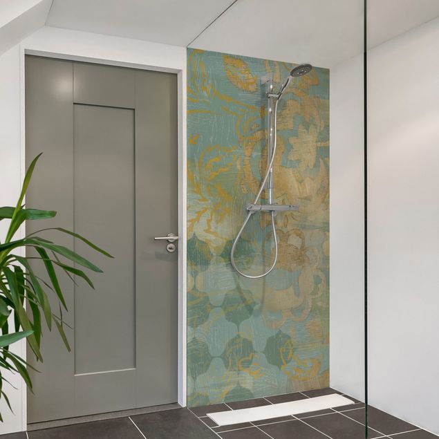 Shower wall cladding - Moroccan Collage In Gold And Turquoise II
