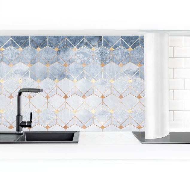 Kitchen wall cladding - Blue Geometry Golden Art Deco II