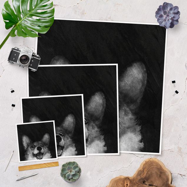 Poster - Illustration Dog Corgi Paintig Black And White