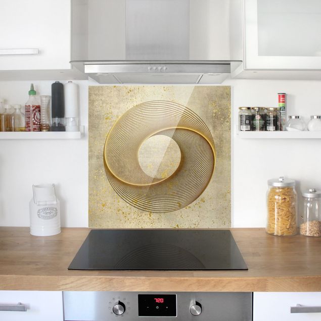 Glass splashback art print Line Art Circling Spirale Gold